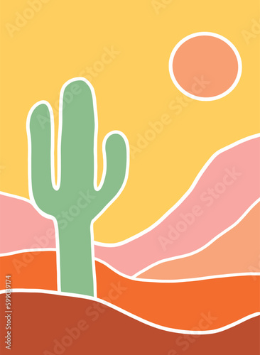 landscape drawing in digital vector format in pastel colors