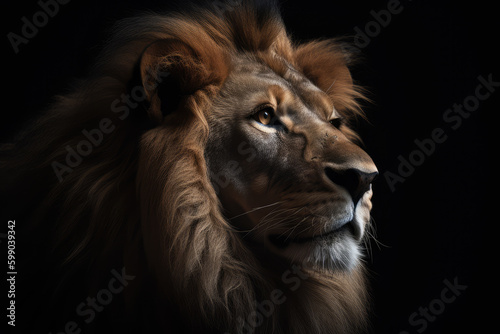 beautiful big lion on a black background, ai generated.