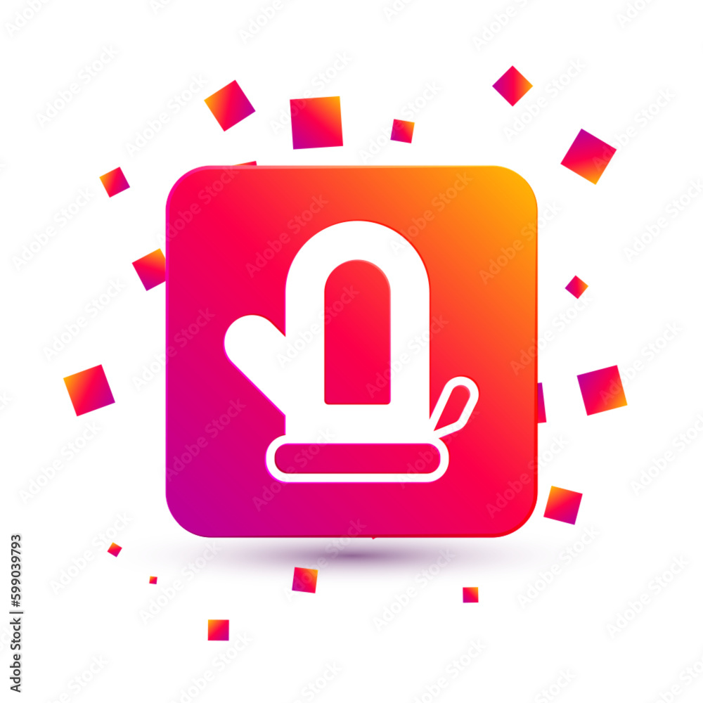White Sauna mitten icon isolated on white background. Mitten for spa. Square color button. Vector