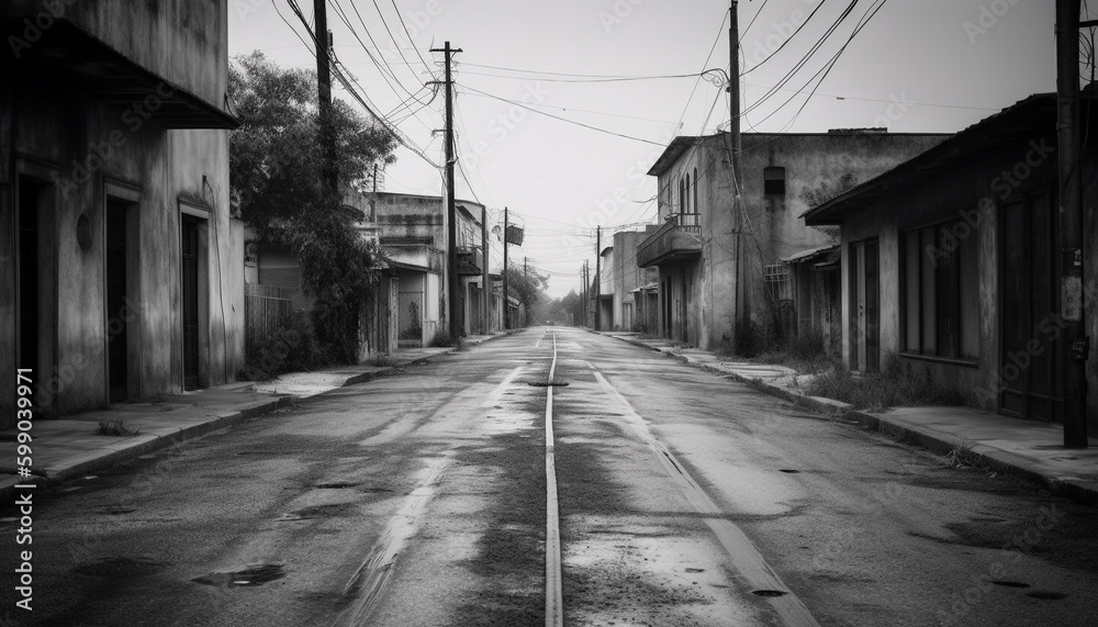 Vanishing point leads to abandoned, run down city generated by AI