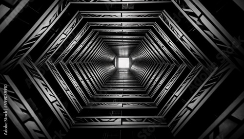 Futuristic architecture in monochrome, geometric shapes abound generated by AI