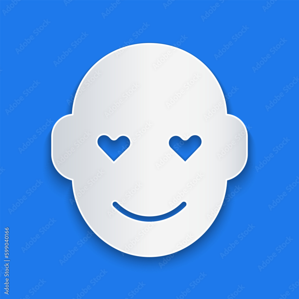 Paper cut Romantic man icon isolated on blue background. Happy Valentines day. Paper art style. Vector