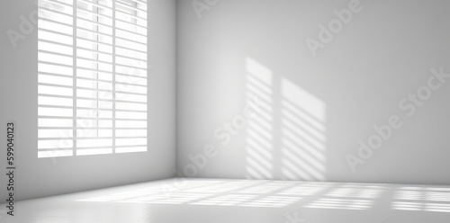Shadows of a white window in an empty room. Minimalist background. Generative AI