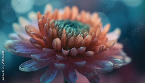 Vibrant dahlia blossom, wet with water droplets generated by AI