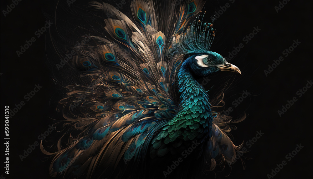 Fototapeta Peacock abstract wallpaper. Contrast background Peafowl in vivid colors generative ai