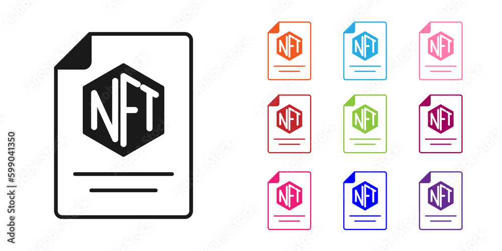Black NFT contract icon isolated on white background. Non fungible token. Digital crypto art concept. Set icons colorful. Vector - obrazy, fototapety, plakaty 