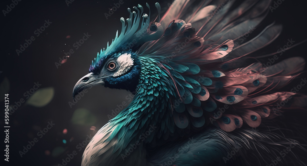 Fototapeta Peacock abstract wallpaper. Soft background with cute peafowl bird in Pastel colors generative ai