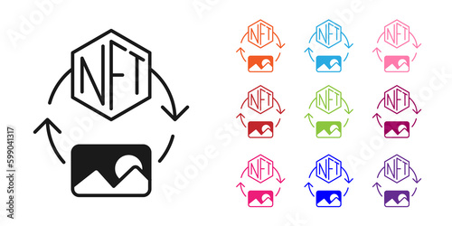 Black NFT Digital crypto art icon isolated on white background. Non fungible token. Set icons colorful. Vector