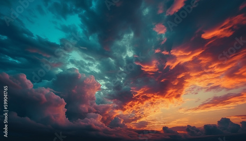 Vibrant sky, nature beauty in multi colored sunset generated by AI