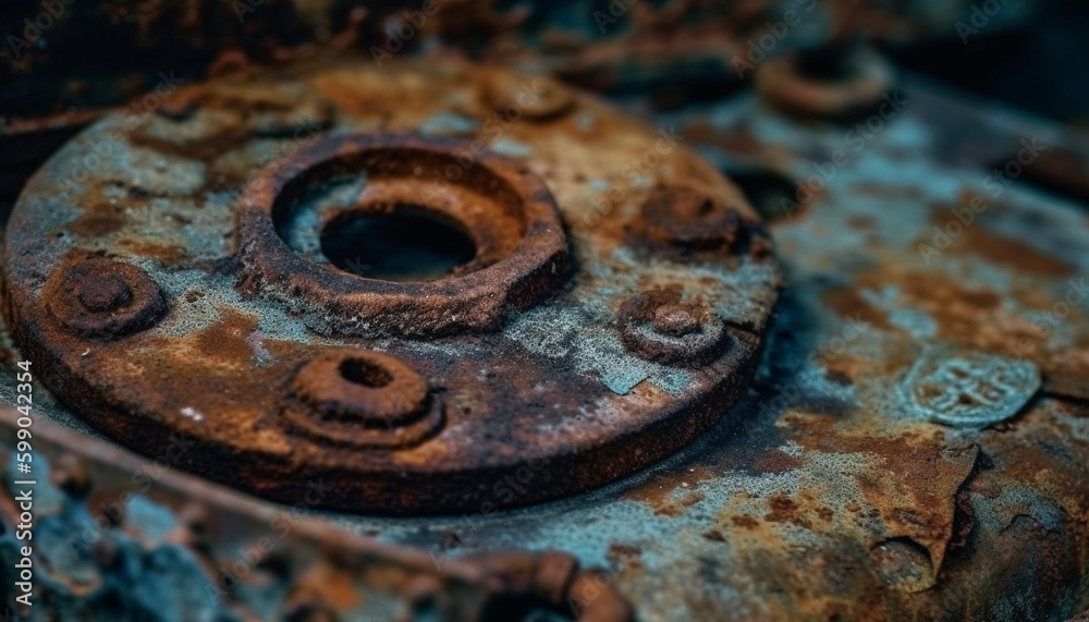 Rusty steel wheel, heavy machinery, manufacturing equipment generated by AI