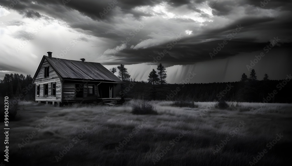 Obraz premium abandoned house in the mountains, Black and white 