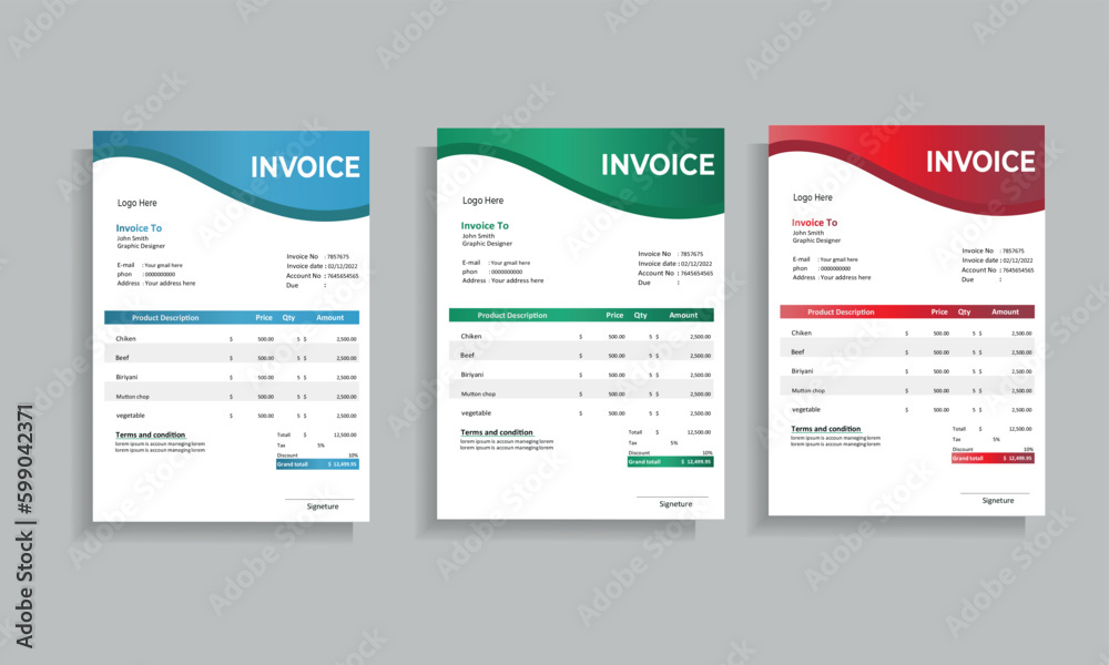   
Modern and creative corporate company invoice template  |  Invoice design with color variation theme
 

 