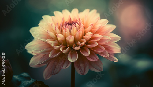 Vibrant dahlia blossom in formal garden setting generated by AI