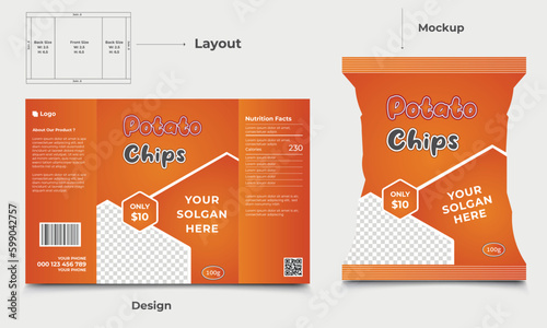 Potato chips package design, realistic vector design Potato chips packaging template, chip packaging, packaging, chips, vector illustration .
