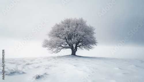 Tranquil winter forest, snow covered pine trees generated by AI