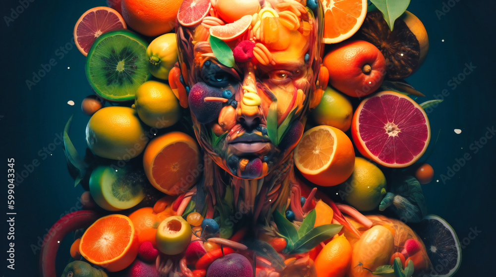 An illustration of the Human Body with Assorted Fruits