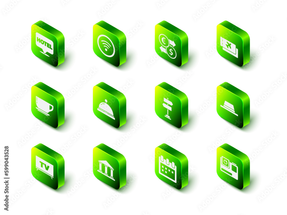 Set Wi-Fi wireless internet network, Money exchange, Airline ticket, Man hat with ribbon, Action extreme camera, Road traffic sign, Calendar and Museum building icon. Vector Set Wi-Fi wireless internet network, Money exchange, Airline ticket, Man hat with ribbon, Action extreme camera, Road traffic sign, Calendar and Museum building icon. Vector