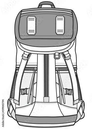 rucksack bag flat sketch vector illustration technical cad drawing template