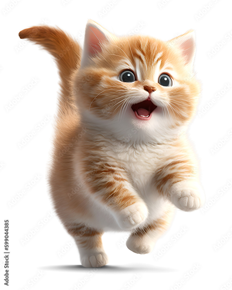 adorable fluffy kitten jumping, isolated background. Generative Ai