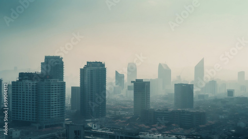 Polluted City: A Skyline with Visible Smog and Air Pollution. Generative AI.
