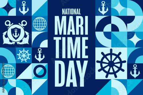 National Maritime Day. Holiday concept. Template for background, banner, card, poster with text inscription. Vector EPS10 illustration.