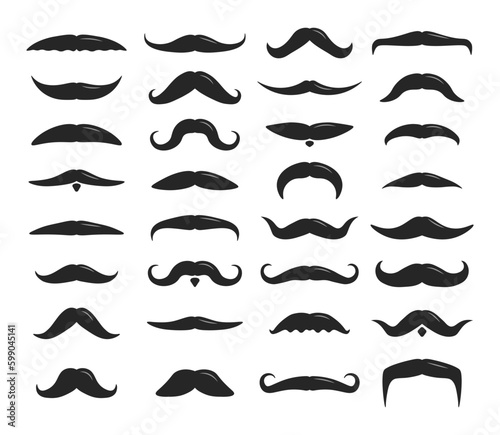 Simple italy mustache for web. Black silhouette of mustache of an adult man. Male mustache  hipster  gentleman  barbershop. Father s Day symbol. Vector illustration. 
