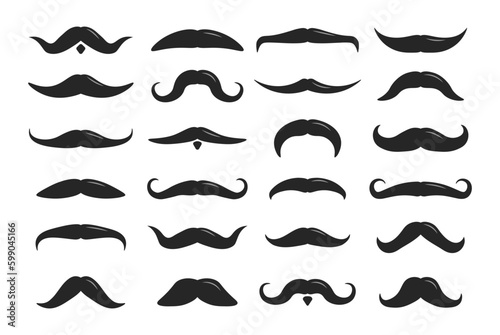 Hipster man element for photo. Mustache vector design. Funny black mustaches set. Vintage male moustaches silhouette. 