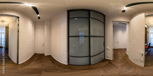 Full seamless panorama 360  a seamless panorama of the room and apartment . Interior design. Reception in a modern panoramic house. Generative Ai