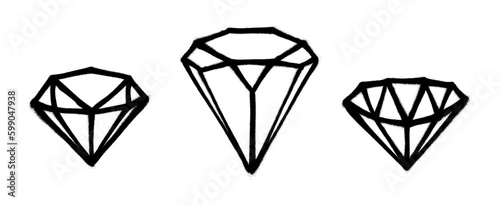 Three graffiti-style coated gems with black over white. Vector illustration