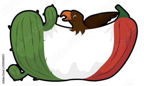 Mexican sign made with cactus, eagle and chili in cartoon style, Vector illustration photo