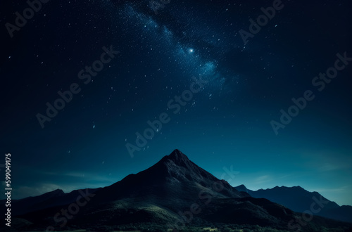 The stars are shown in the blue sky at night, in the style of photo-realistic landscapes, a simple, soft atmospheric perspective. Generative Ai. 