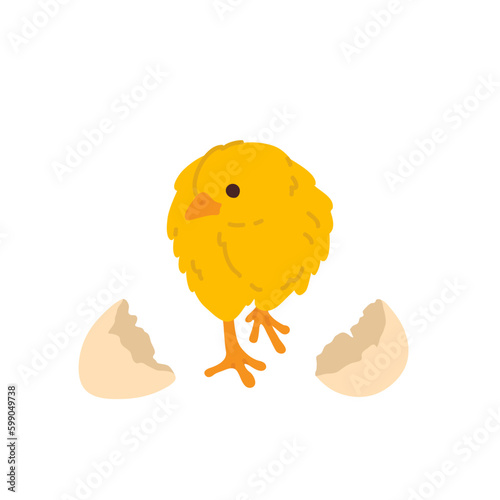 Vector illustration of cute doodle baby chicks hatching for digital stamp,greeting card,sticker,icon,Easter design