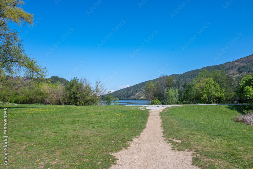 Obraz premium Spring Landscape of Pancharevo lake, Bulgaria