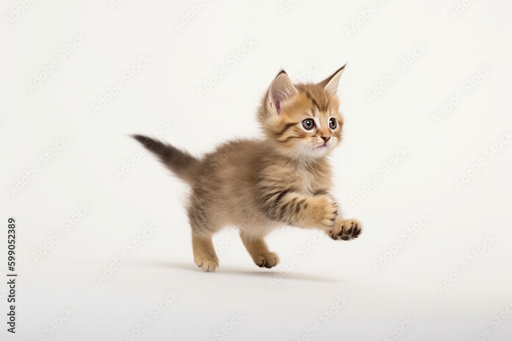 Adorable Kitten Jumping for Joy. Generative AI.