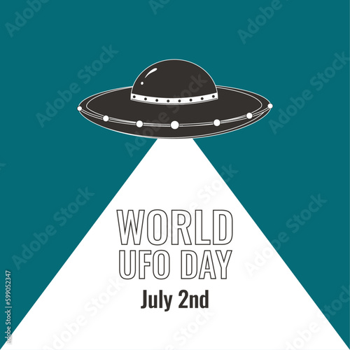 Vector UFO day poster with a black and white flying saucer in a retro style.