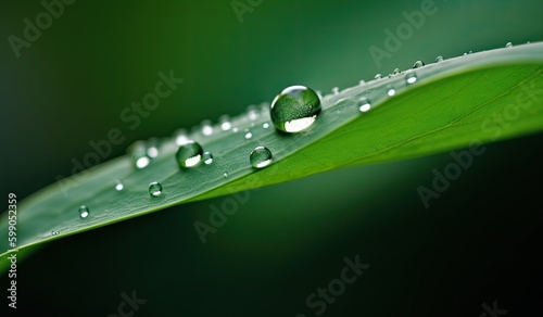 Green Leaf with Water Droplets. Generative AI.