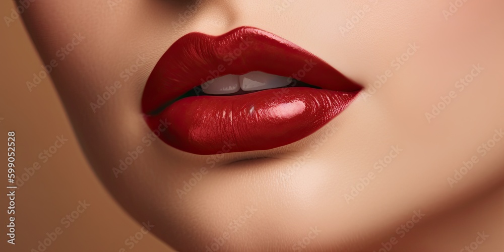 Fototapeta premium Bold and Beautiful: Vibrant Red Lips for Standout Style. Generative AI.