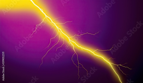 Yellow Lightning Strike on Purple Background. Generative AI.