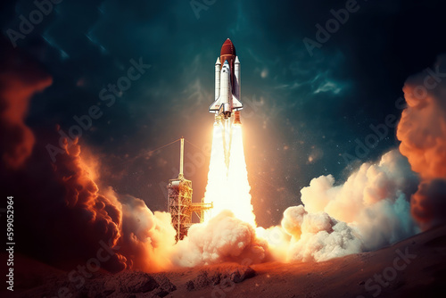 Launch of a space shuttle, business project kick off concept, generative AI