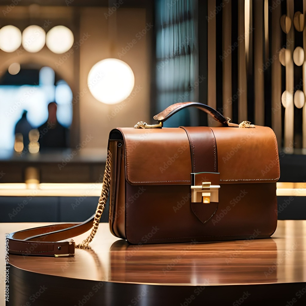 Φωτογραφία Elegante Lederhandtasche für Frauen und Männer auf einem Thresen in der Bar