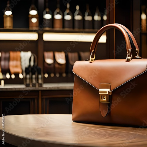 Elegante Lederhandtasche für Frauen und Männer auf einem Thresen in der Bar © ArtVibeHive