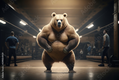 A big Bear at the Gym, a Bear working out, Yoga baer. Generative Ai