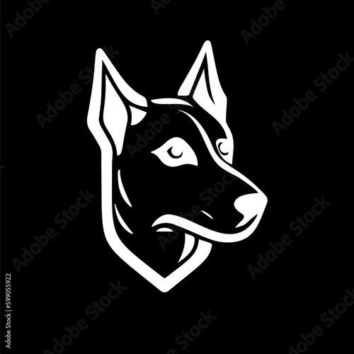 A black and white illustration of an American Bulldog logo featuring a smooth-surfaced dog head on a black background