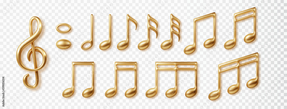 Golden music notes collection isolated on transparent background ...