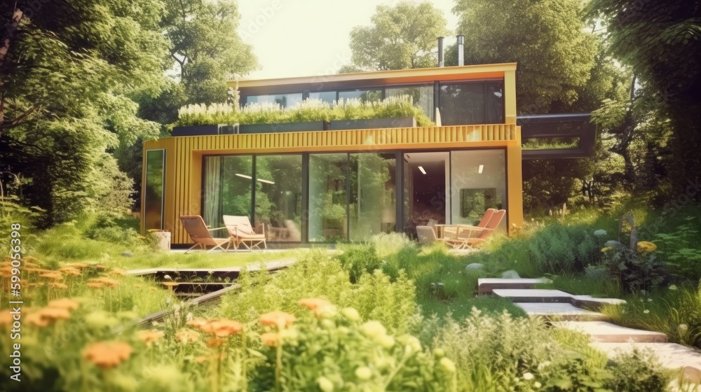 Green modern house. Illustration AI Generative. Green modern house. Illustration AI Generative.