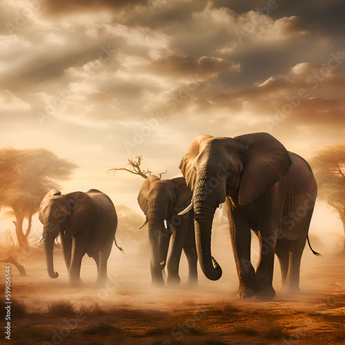 elephants in the savannah © Leon Pixels
