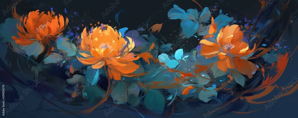 Painted floral background. Illustration AI Generative. Painted floral background. Illustration AI Generative.