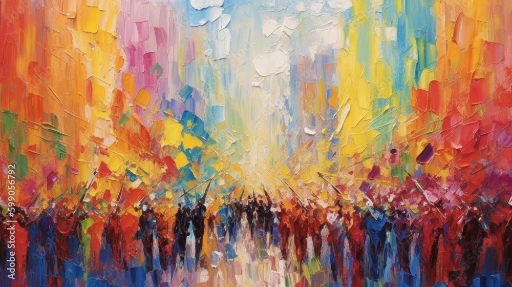 Impressionist painting of LGBT pride parade. Illustration AI Generative.