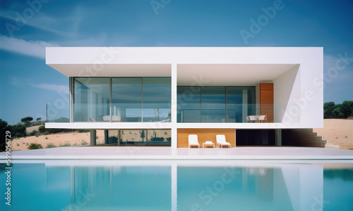 Modern villa. Illustration AI Generative. © ArtCookStudio