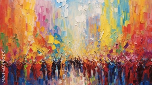 Impressionist painting of LGBT pride parade. Illustration AI Generative.